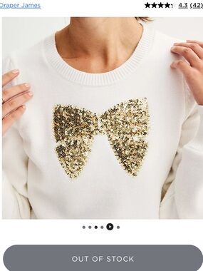 Draper James White Sweater with Gold Sequin Bow